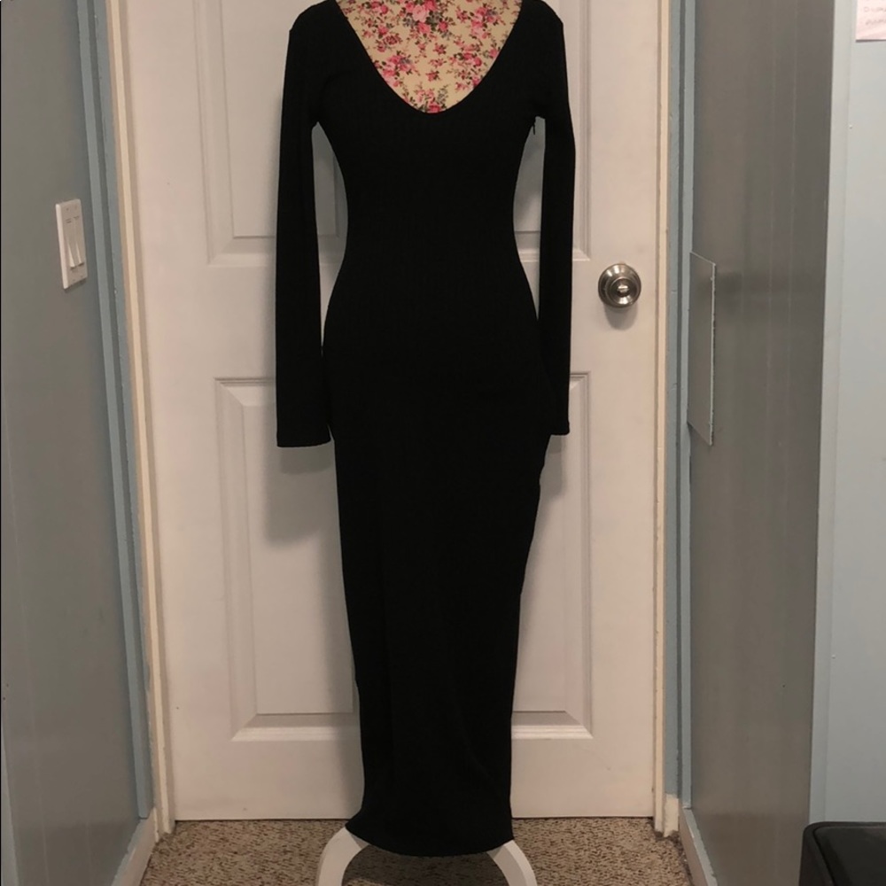 Black Ribbed Long Sleeve Maxi